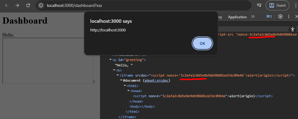 Successful alert with matching nonces.
