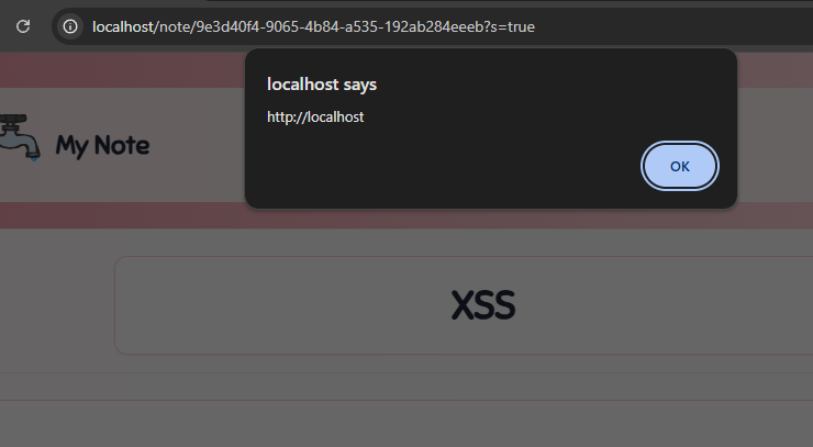 XSS alert showing on note