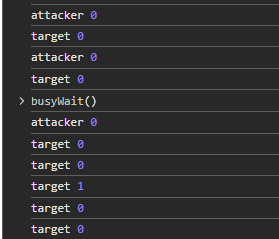DevTools console showing target is still running after busy wait