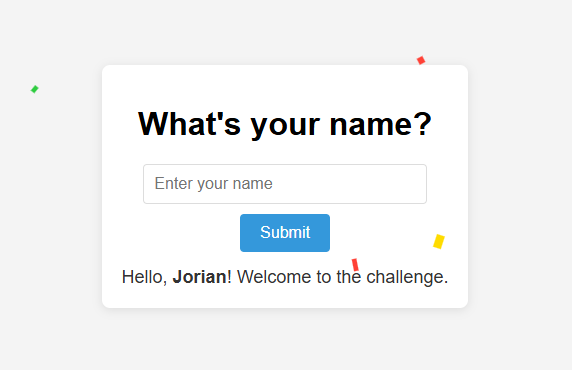 Form with name input and welcome message after submitting