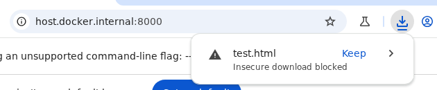 Warning saying "Insecure download blocked" when automatically downloading an HTML file