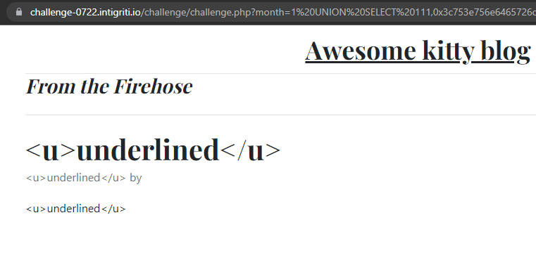 Screenshot of page with <u>underlined</u> payload