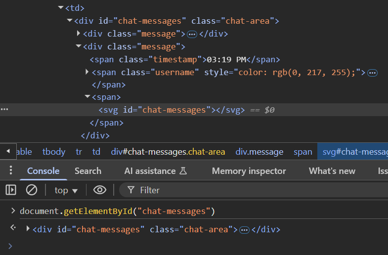 DevTools showing two elements with the same ID, but only first is returned