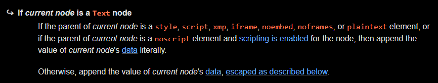List of text tags that are not escaped on serialization