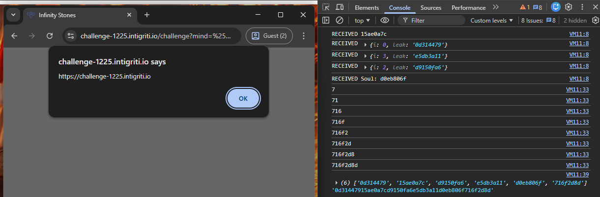 Final XSS popup with code logs in Console