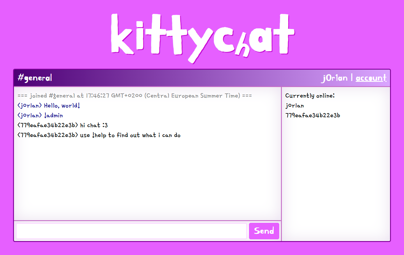 Screenshot of main page after register & login