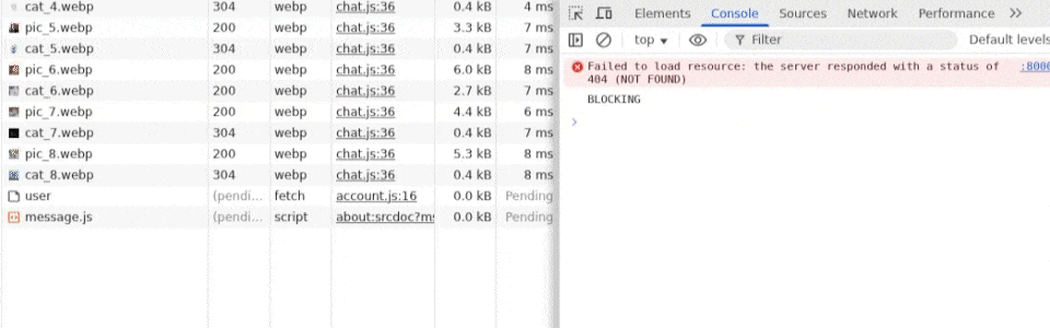 DevTools of target and attacker, showing connection pool release one by one