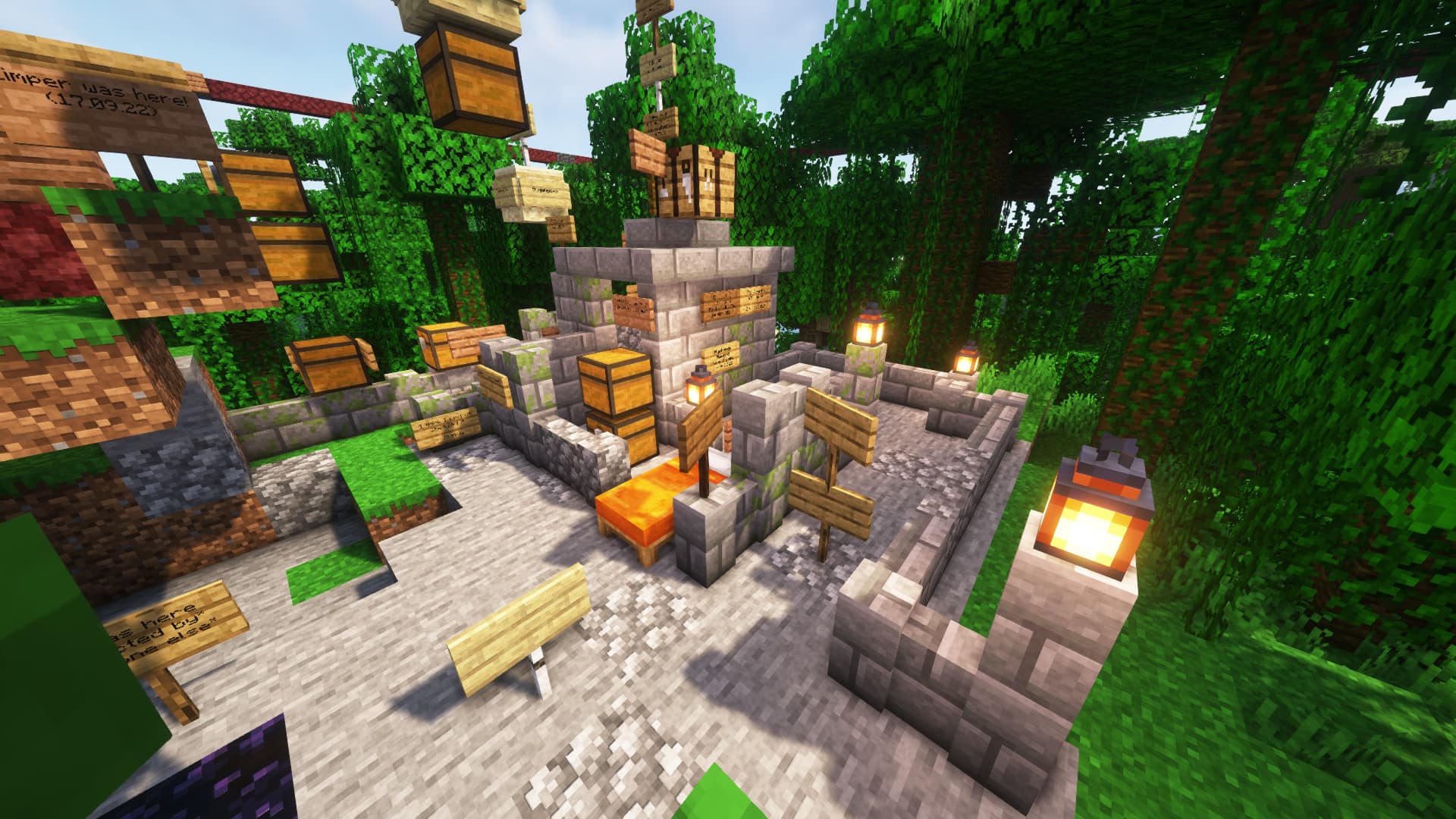 A shrine with a chest inside of the protected area