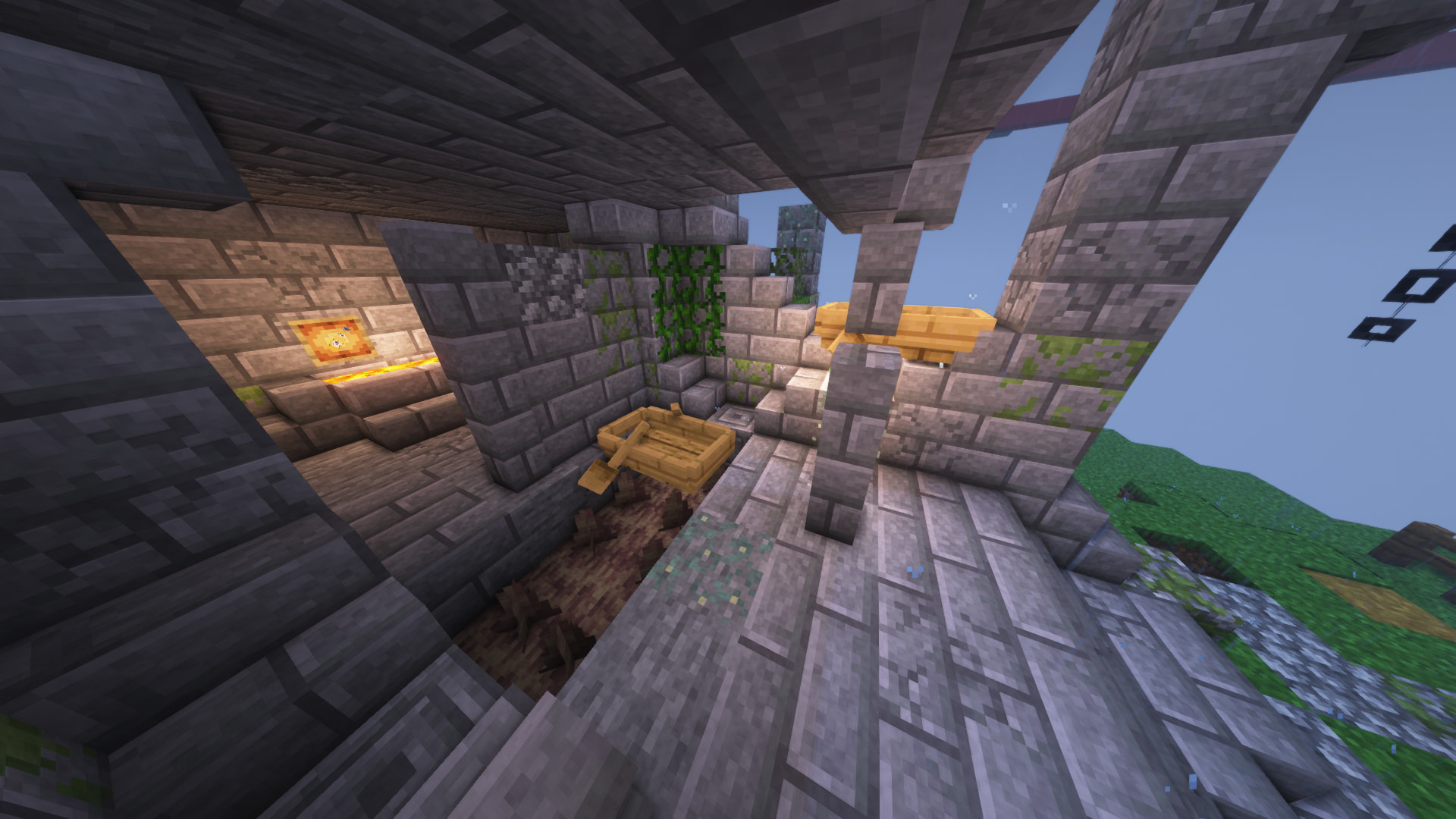 The lava fountain behind two walls with openings inside the WorldGuard area