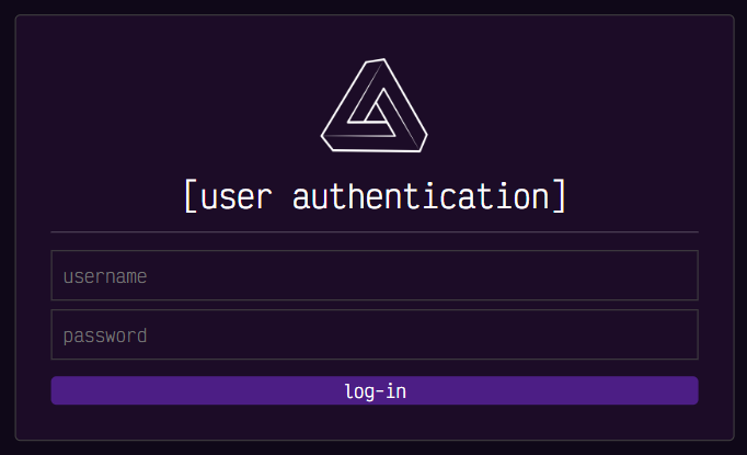 Login page saying "user authentication" with a username and password field