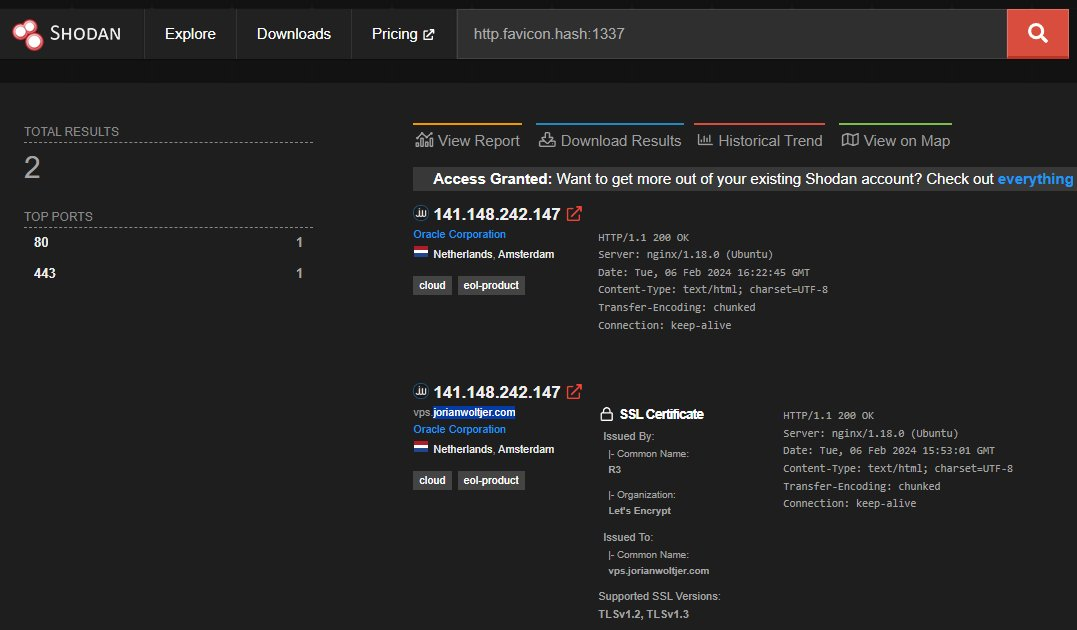 Searching for 'http.favicon.hash:1337' with only my site in the results