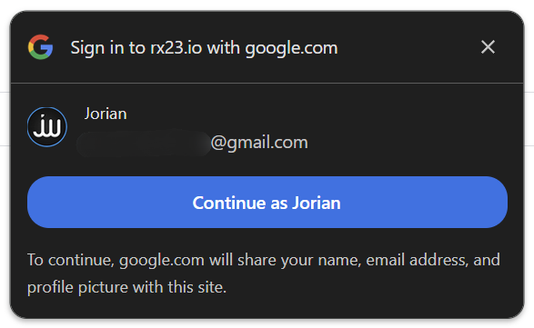 Sign in with google prompt on top of the original webpage