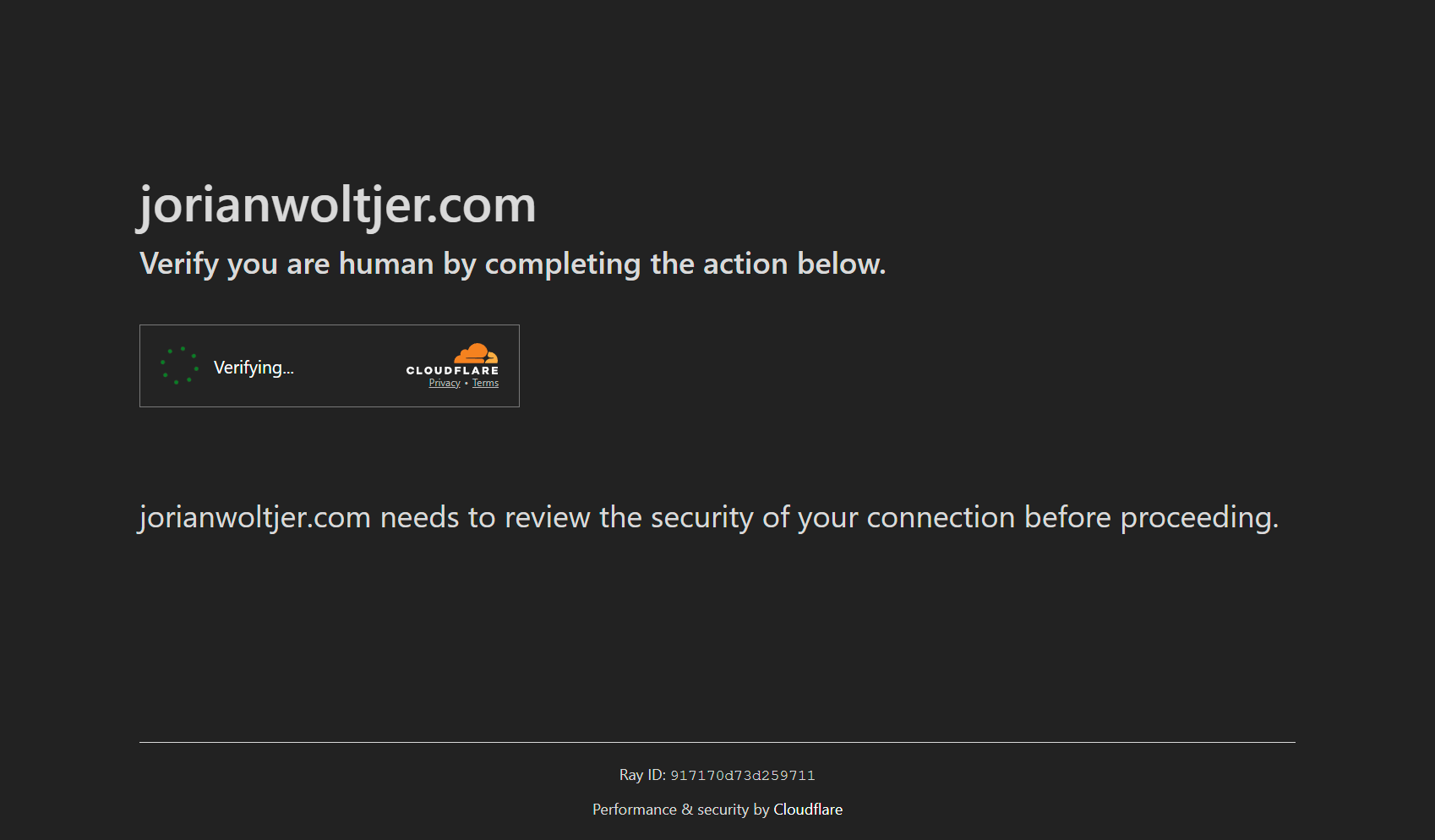 Cloudflare "Verify you are human by completing the action below" full page prompt