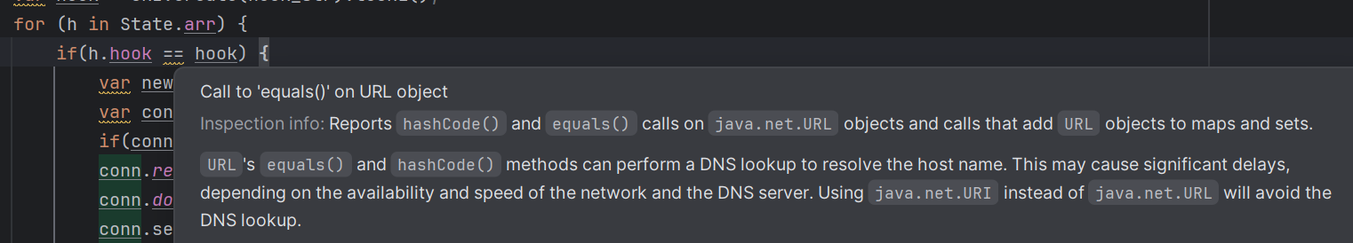 IntelliJ IDEA warning about "Call to equals() on URL object"