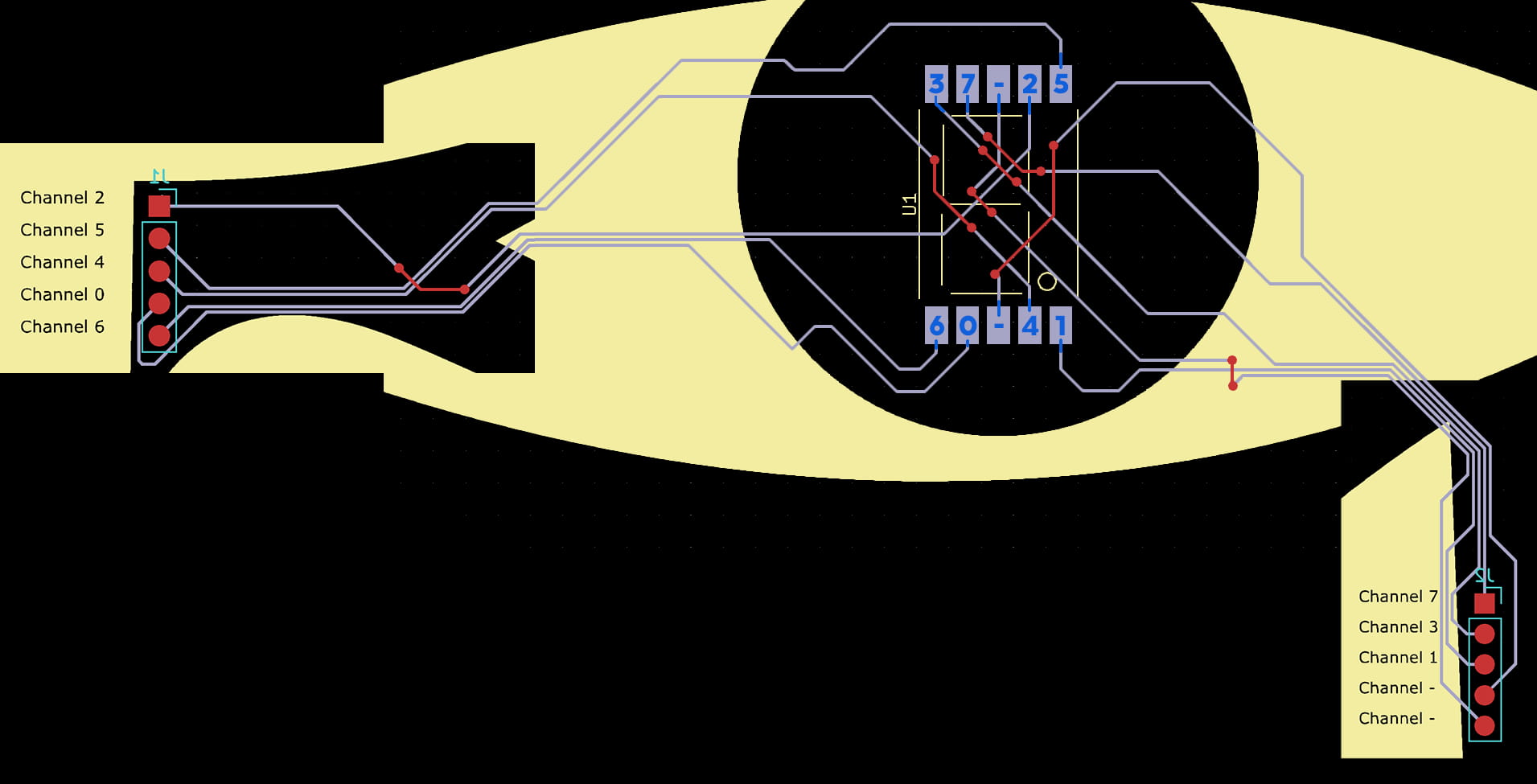 Gerber file imported to KiCad showing PCB (edited to fit smaller)