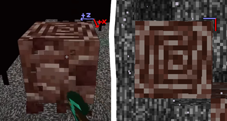 Side-by-side comparison of the video on the left, and an in-game example on the right, revealing the direction