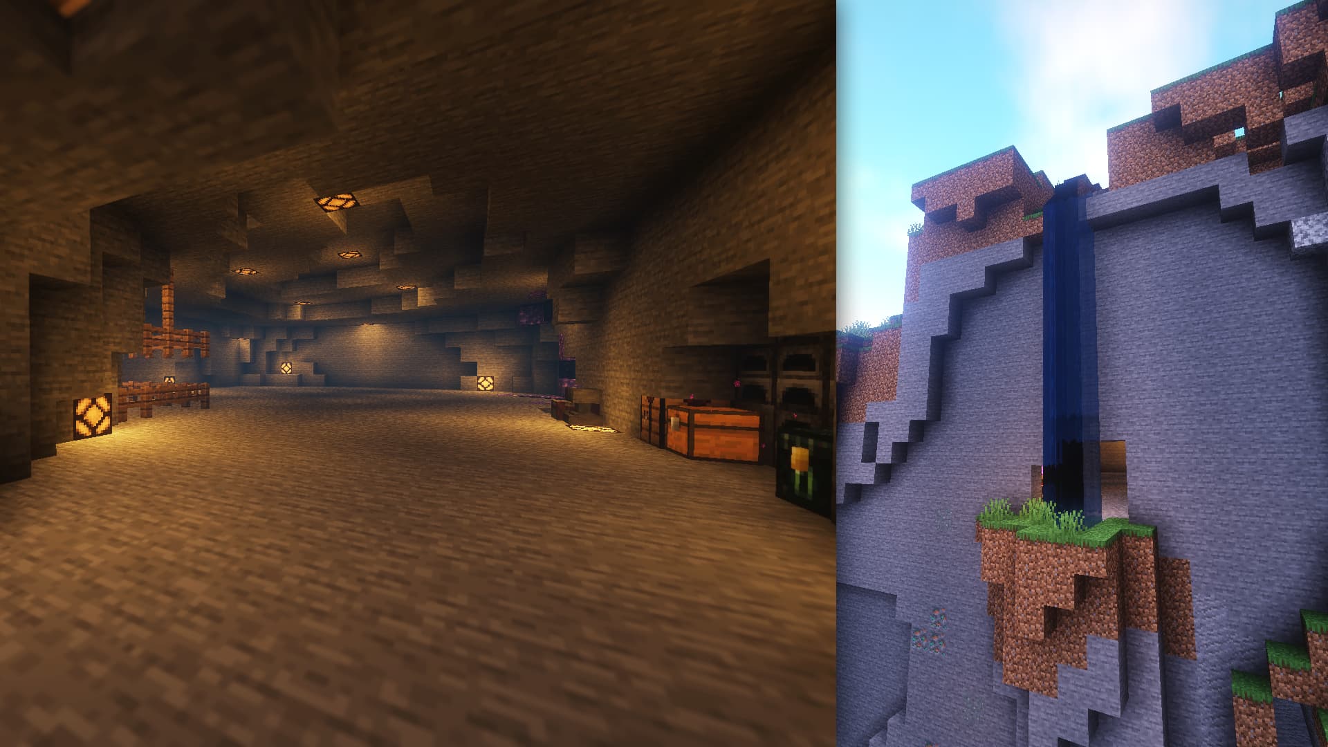Screenshot of the inside of my base, and a screenshot of it from the outside